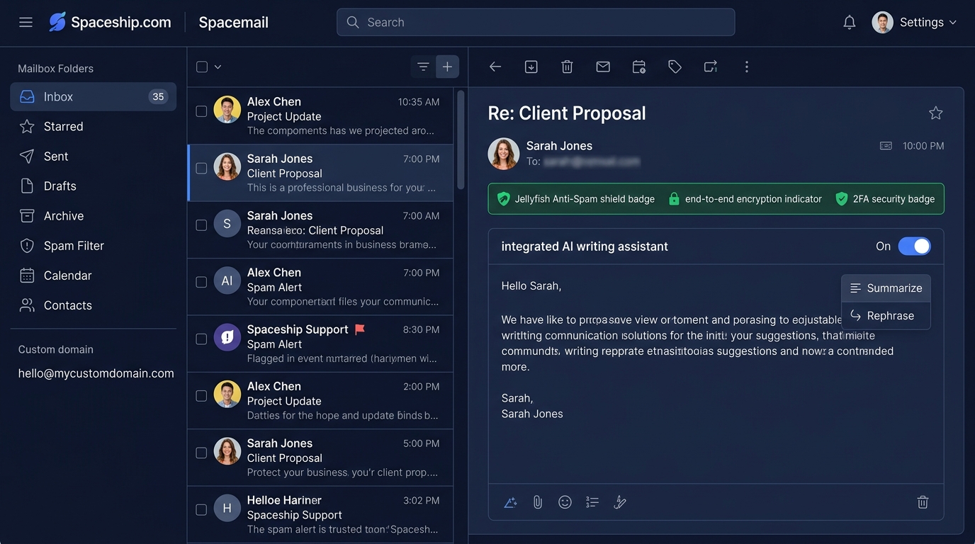 Spaceship Spacemail Business Webmail and Jellyfish Security Interface