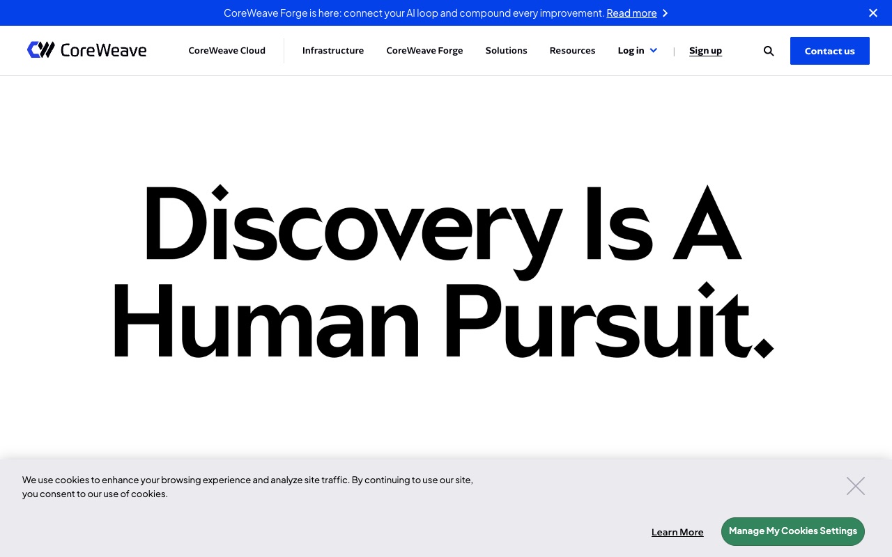 CoreWeave Specialized Hyperscale AI Cloud Website Screenshot