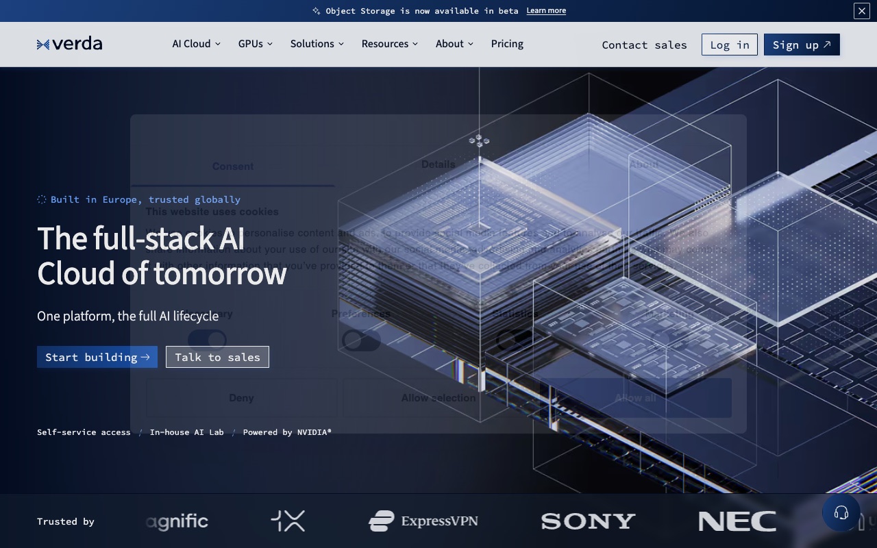 DataCrunch GPU Cloud Official Website Screenshot