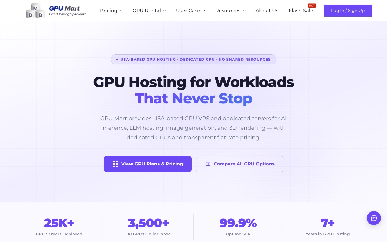 GPU Mart Dedicated Servers Official Website Screenshot