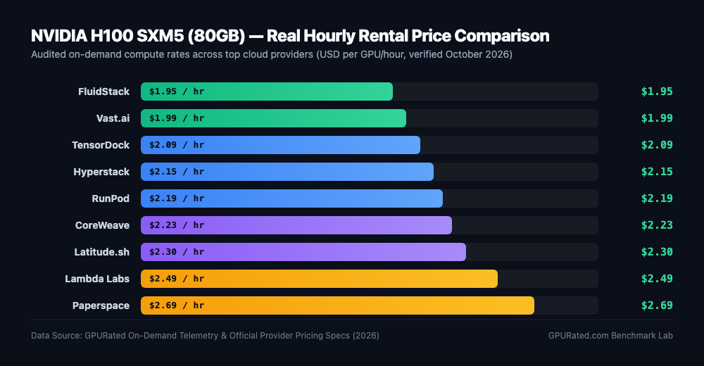 NVIDIA H100 SXM5 80GB Real Hourly Rental Price Comparison 2026
