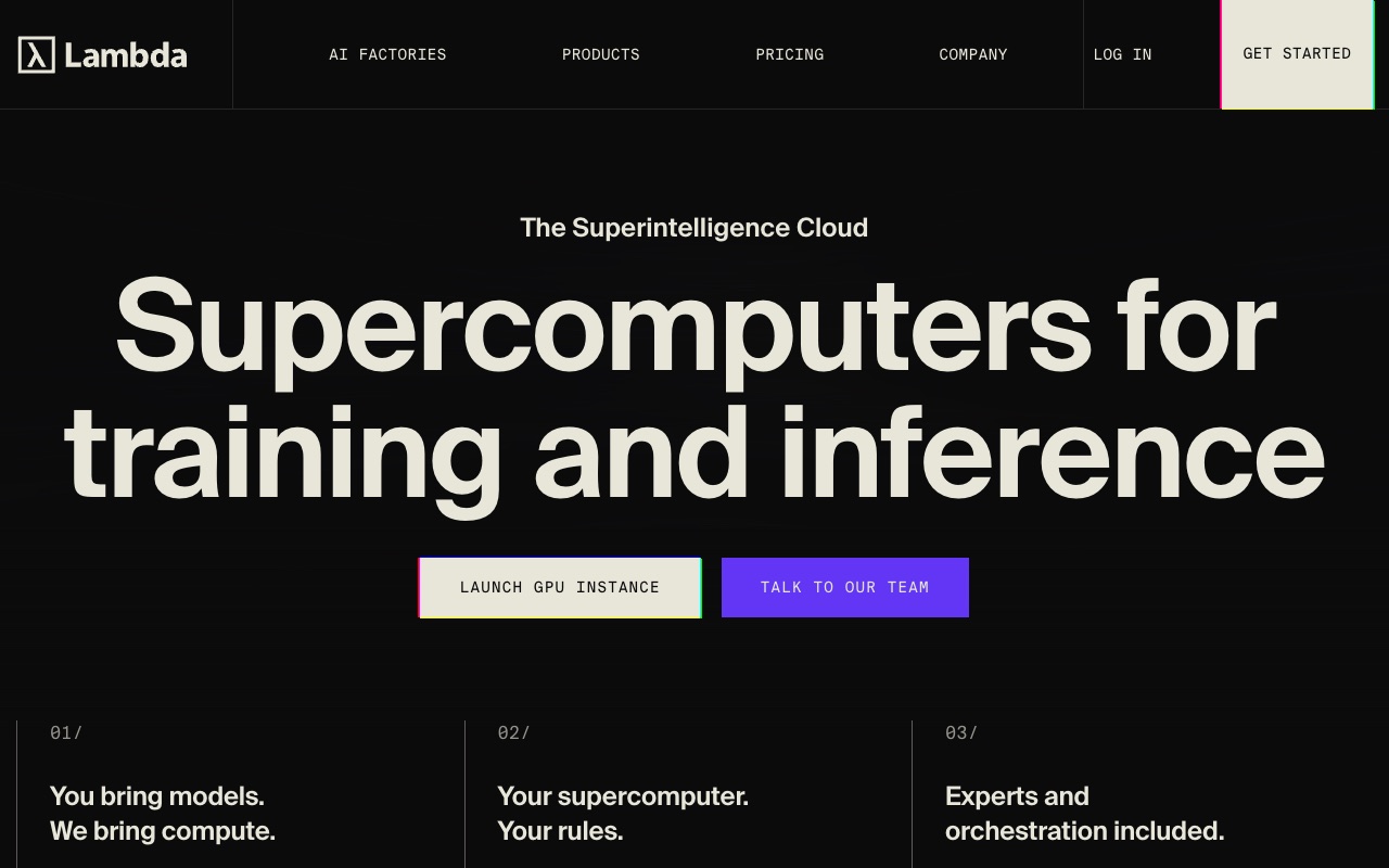 Lambda Labs GPU Cloud Official Website Screenshot