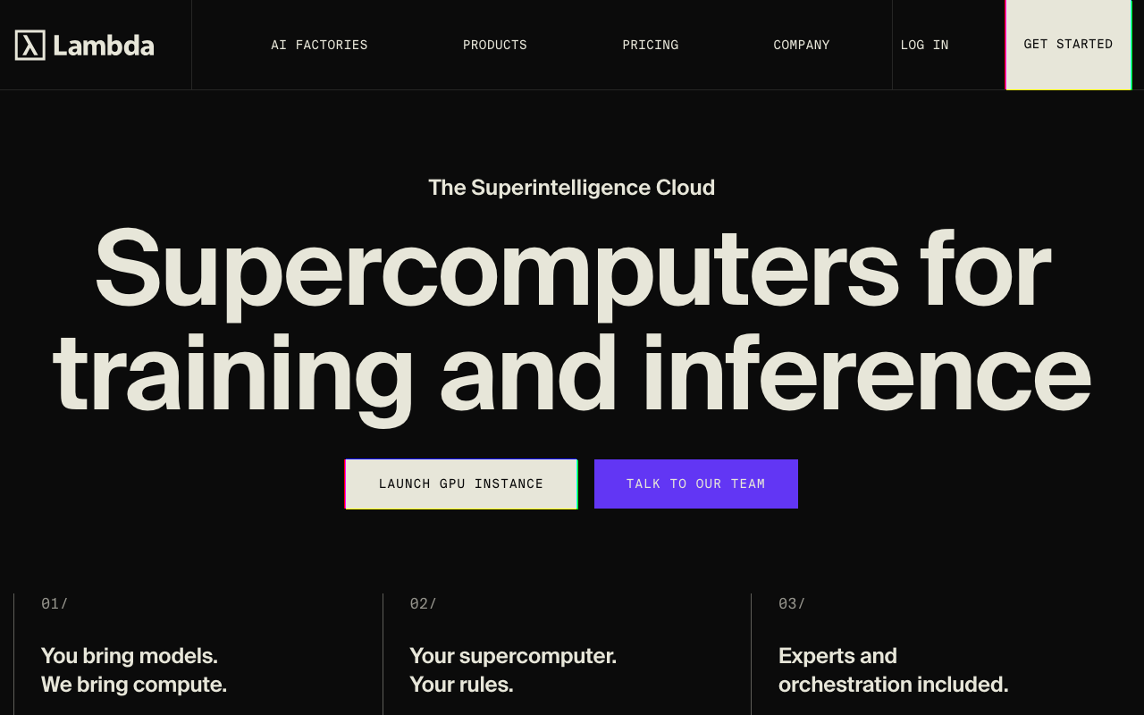 Lambda Labs Live GPU Cloud Interface