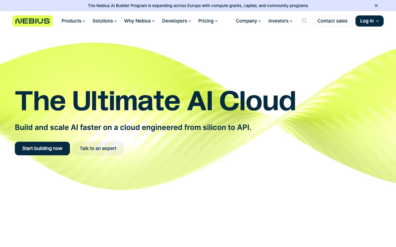 Nebius AI Cloud Official Website Screenshot