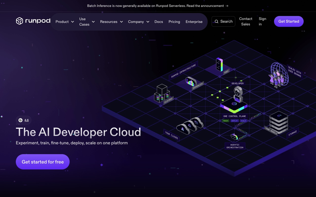 RunPod GPU Cloud Platform Official Website & Dashboard Screenshot