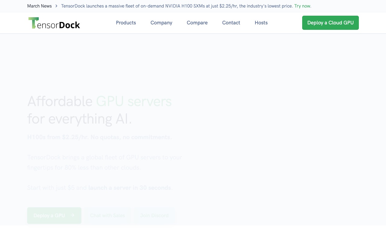 TensorDock GPU Cloud Official Website Screenshot